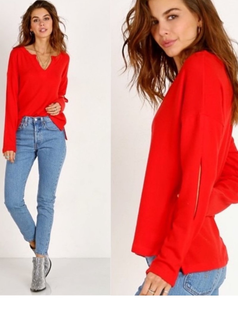LNA Brushed Sage Sweater Fiery Red  Size XS